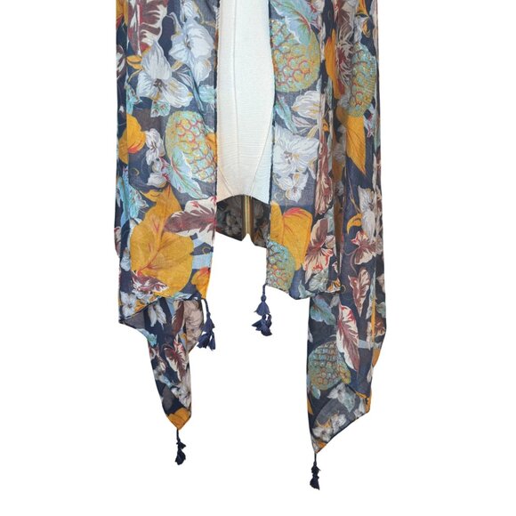 2/$30 Bohemian Geometric Tassel Scarf Navy Orange Blue Cotton And Linen - Picture 4 of 15